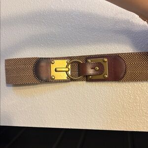 Brown Woven Leather Belt with Brass Ring Accent